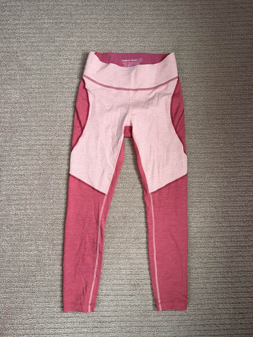 Outdoor Voices Rose and Raspberry Colorblock Leggings